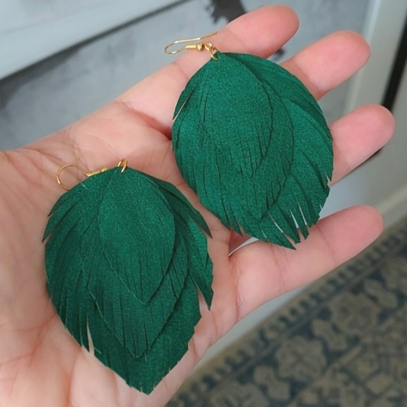 Jewelry - Green Leather Earrings